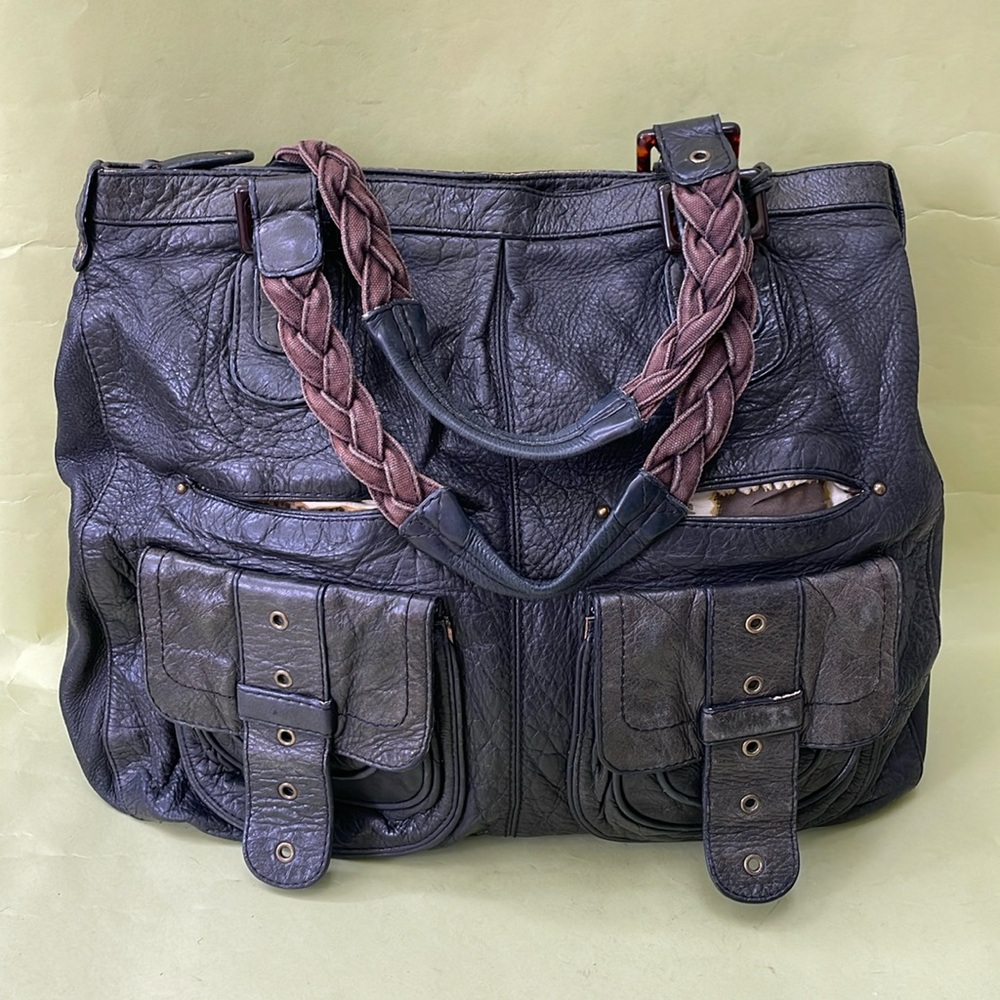 Vintage black Elliott Lucca distressed leather bag